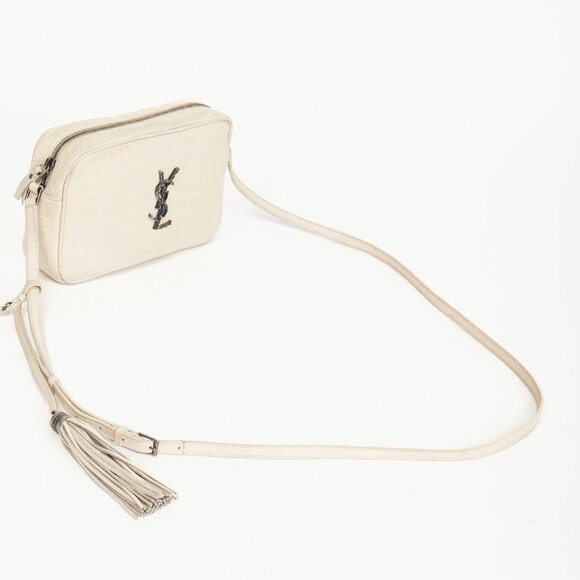 Saint Laurent Lou Camera White Croc-Embossed Crossbody - Picture 6 of 14